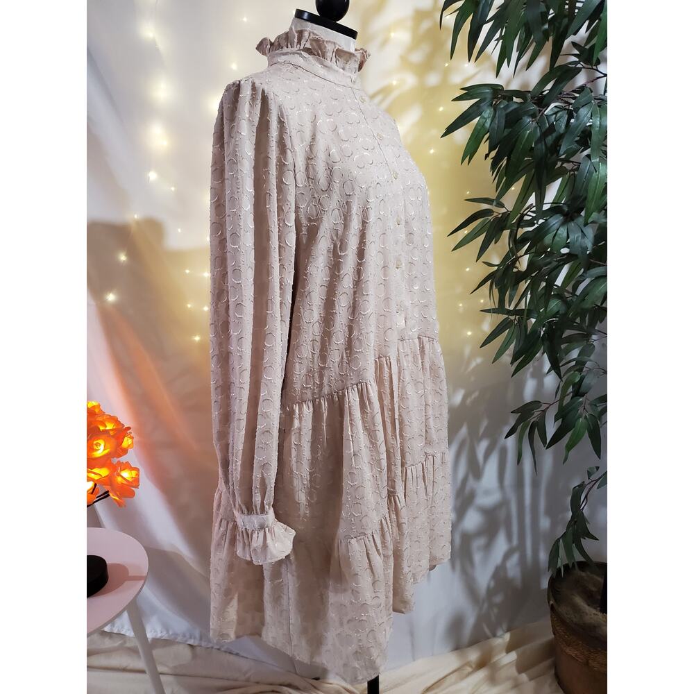 H&M NWT Tiered Ruffle Cream Victorian Cottage Prairie Midi Dress Womens Size 14 - Picture 3 of 11